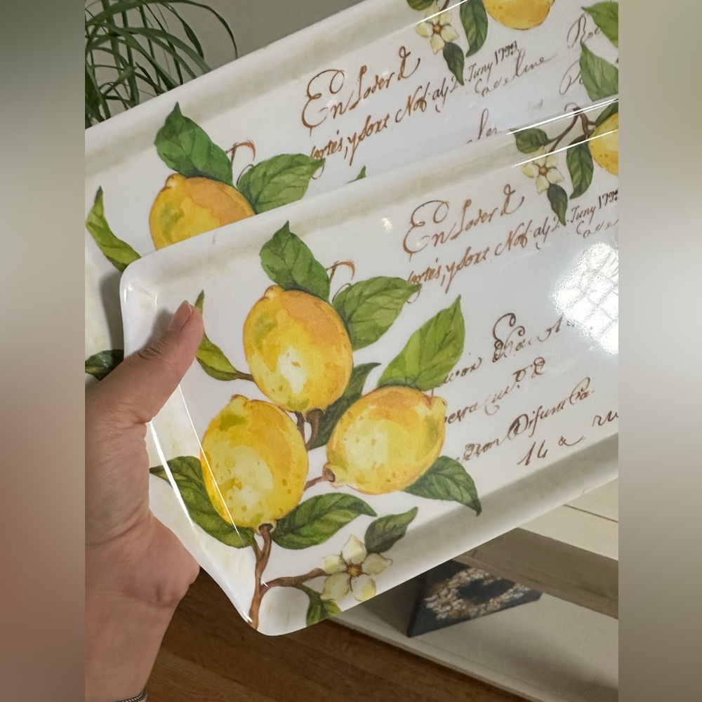 Set of 2 Nicole Miller Lemon Melamine Serving Trays Lemon Print - Picture 2 of 7